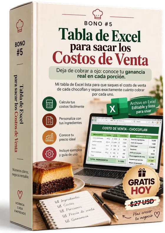 Bono 5: Tabla de Excel para sacar los Costos de Venta, gratis hoy