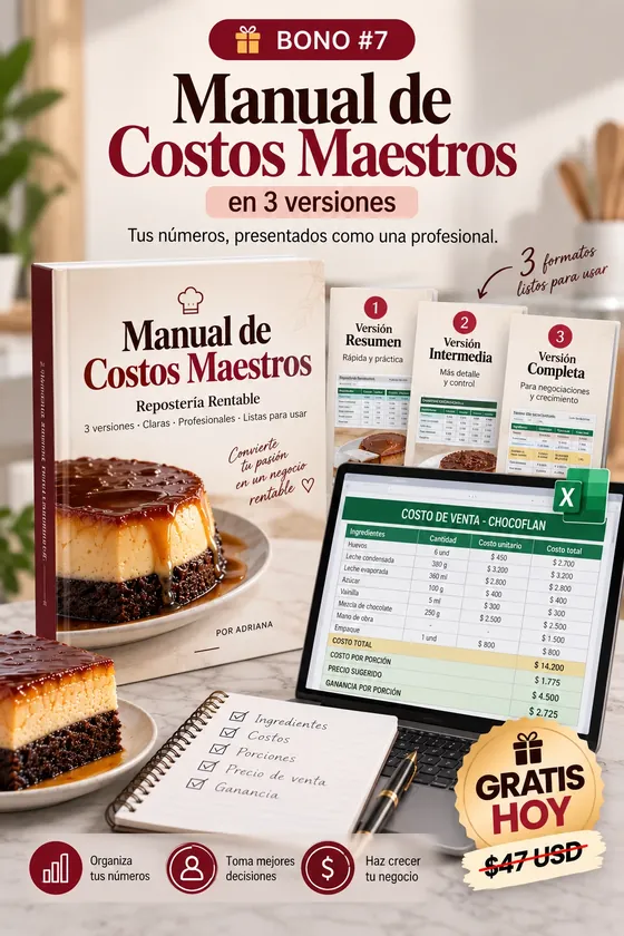 Bono 7: Manual de Costos Maestros en 3 versiones, gratis hoy