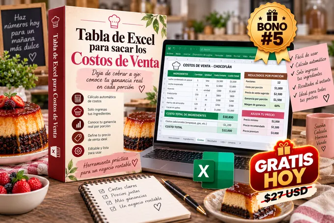 Bono 5: Tabla de Excel para sacar los Costos de Venta, gratis hoy